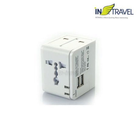  인트래블 USB트래블아답터-큐브 듀얼포트(화이트) NO.0454