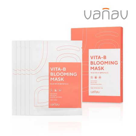 바나브 비타-비 블루밍 마스크팩 1박스(5매) - 비타민B 장미꽃수 수분보습/미백개선/주름개선