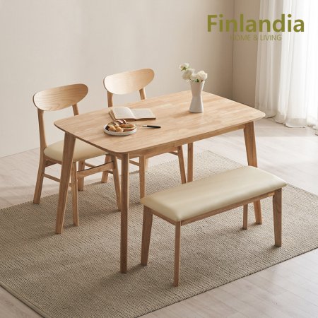  핀란디아 데니스 내추럴 4인식탁세트(의자2벤치1)