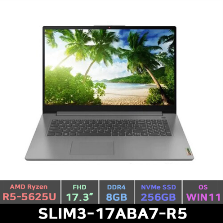 슬림3 노트북 SLIM3-17ABA7-R5-WIN11 (R5-5625U, 8GB, 256, WIN11, 17.3인치, FHD, Arctic Grey)