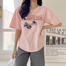 네쥬 여성 여름 프린팅 라운드 기본 면티 반팔 티셔츠