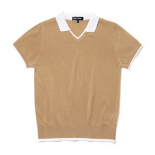 포인트 카라 여성 반팔 니트 [D/BEIGE]