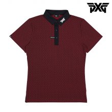 [해외직구] PXG 남성 골프웨어 애슬래틱 핏 로고 폴로 카라 반팔 티셔츠 크림슨