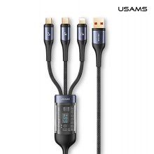 유삼스 3in1 LED 디스플레이 USB to 8핀/5핀/C타입 멀티 고속 충전 케이블 66W 블랙