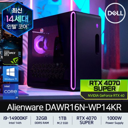 DELL 에일리언웨어 R16 델 게이밍 데스크탑 DAWR16N-WP14KR i9-14900KF DDR5 32GB RTX 4070 SUPER Win11Pro 딥러닝