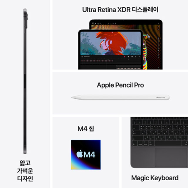 아이패드 프로 13 M4 Wi-Fi + Cellular 256GB 스탠다드 글래스 - 스페이스 블랙 [MVXR3KH/A]