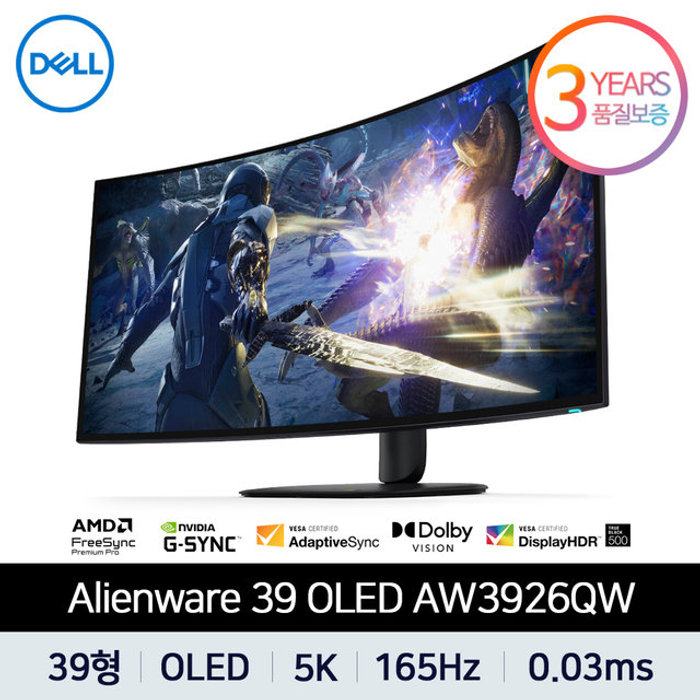 에일리언웨어 5K Tandem OLED AW3926QW 델 39 게이밍 모니터 듀얼모드 165Hz 330Hz