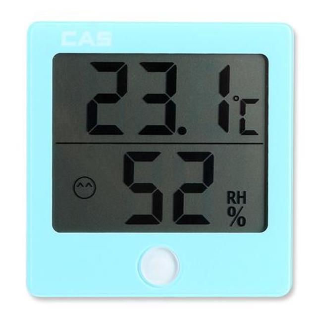 CAS온습도계 TE-301 블루 [디지털 온습도계(블루)/ 습도범위에 따라 3단계 아이콘 표시/ 탁상용/벽걸이 겸용/ 보기 편한 대형 LCD 표시부]