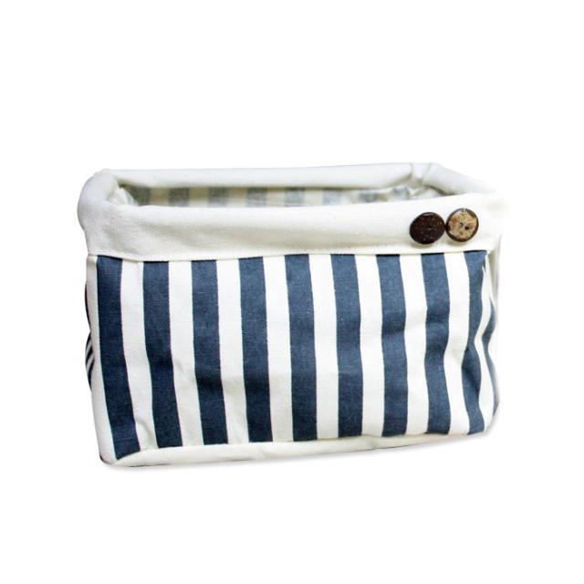 린넨 스트라이프 사각 바스켓 [네이비]