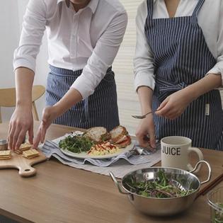 데님 스트라이프 앞치마 - 인디고 어깨앞치마