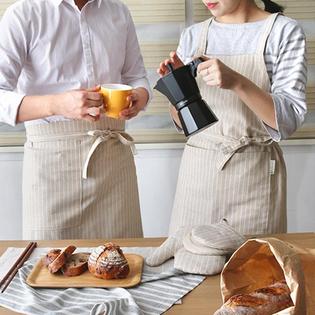 비스크 스트라이프 앞치마 -베이지 어깨앞치마