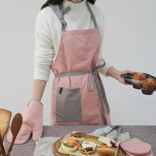 오색 린넨 투톤 앞치마 - 인디핑크