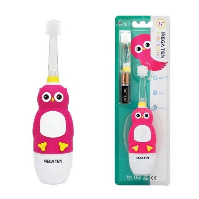 소닉 어린이 LED 음파 진동 전자동칫솔 MB-KS6008O(부엉이) 본품+리필헤드1개+건전지 [LED 플래시 / 타이머 / 방수]