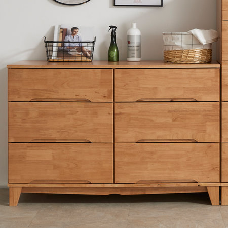 로지 고무나무원목 와이드 3단서랍장 내추럴