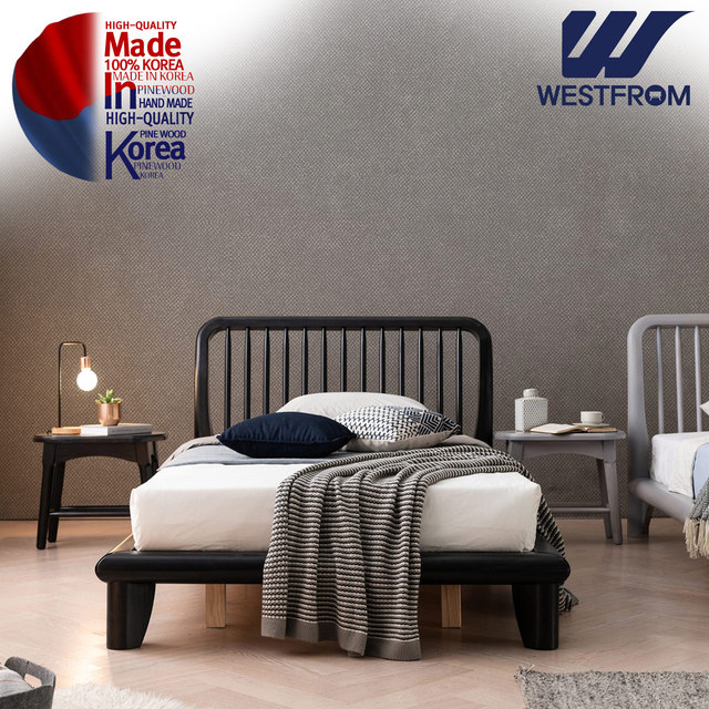 모던마테라) 통원목 평상형 침대(SS) / 프레임 블랙