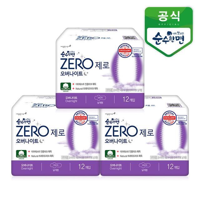 순수한면 ZERO 오버나이트 12p 3팩