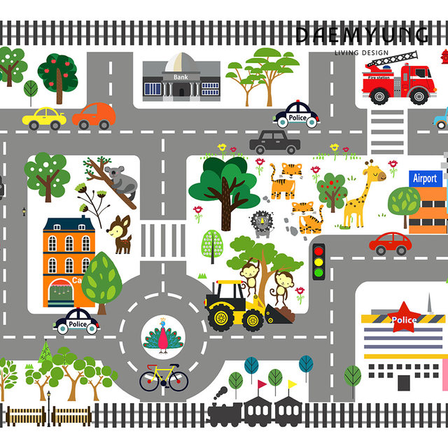 도로 놀이 시티 트레인 뽐므 키즈 DTP 러그 100X150