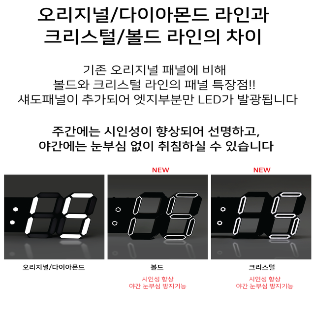 크리스털 LED 벽시계 (블랙케이스의 블랙패널/전선 3.3m)