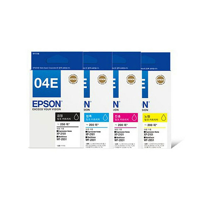 [정품]엡손 블랙/컬러잉크[T04E][검정/파랑/빨강/노랑][호환기종:XP-2101/WF-2851]