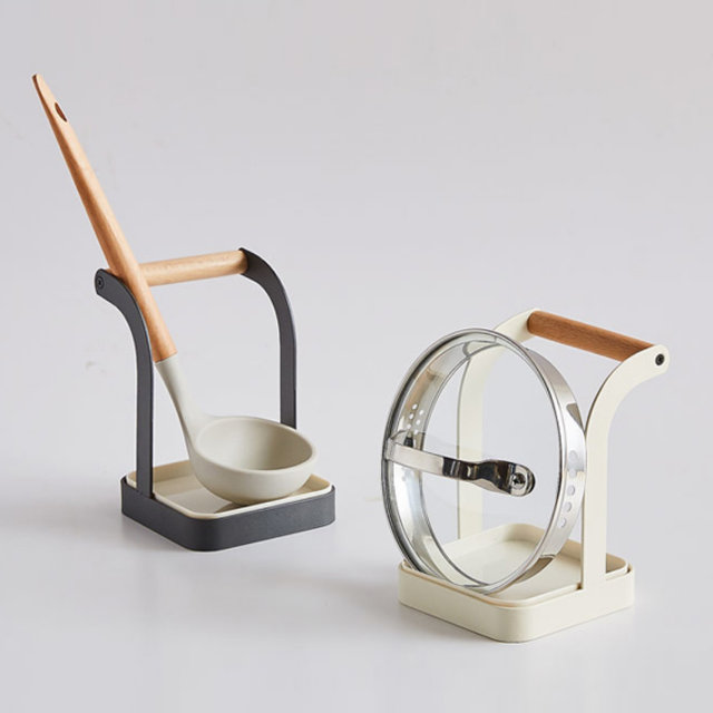 우드 철재 국자 냄비뚜껑 스탠드(그레이,아이보리)