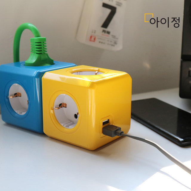 파워큐브 오리지널 USB 올컬러 옐로우 멀티탭 콘센트