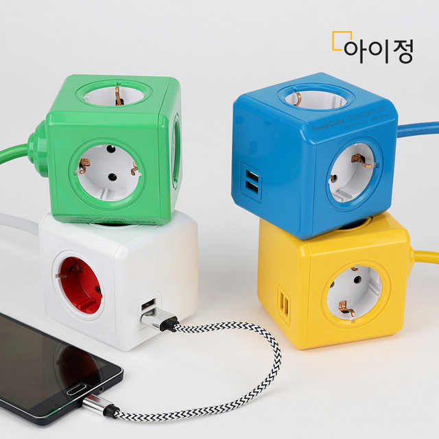 파워큐브 올컬러 USB 4구 1.5M 그린 멀티탭 콘센트