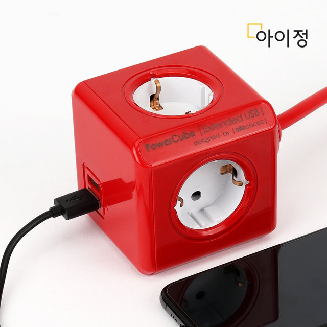 파워큐브 올컬러 USB 4구 1.5M 레드 멀티탭 콘센트