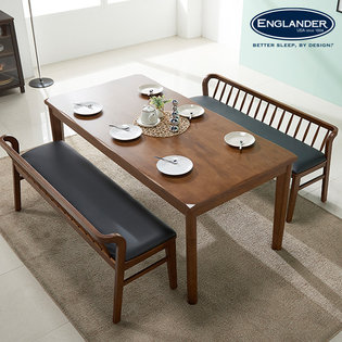 [비밀특가]솔리드 고무나무 원목 6인용 식탁세트(벤치2)