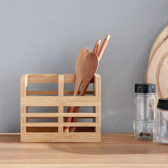 사각 대나무 원목수저통