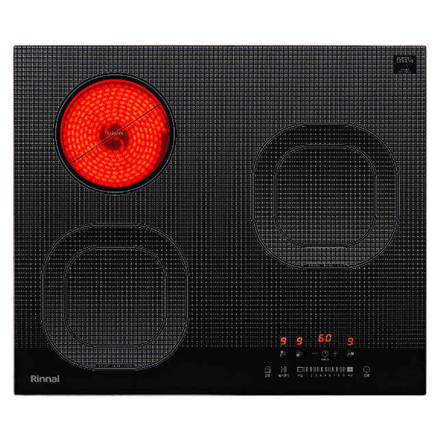 하이브리드 3구 RBE-IR3001A (인덕션2+하이라이트1, 독일 쇼트사 세라믹 글라스, 자가에러진단기능)