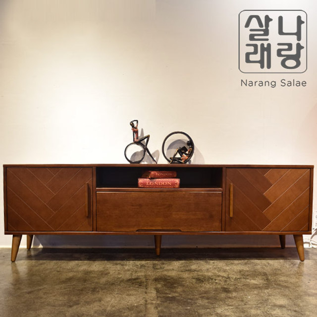 [파뜨가구] 와프 고무나무 헤링본 원목 거실장/전국착불