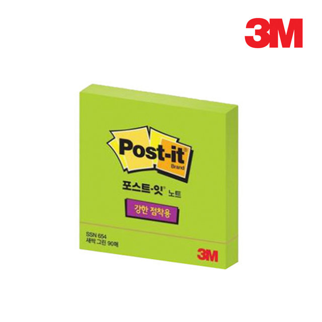 3M 포스트잇 강한점착용 노트 654 새싹그린 90매 7363
