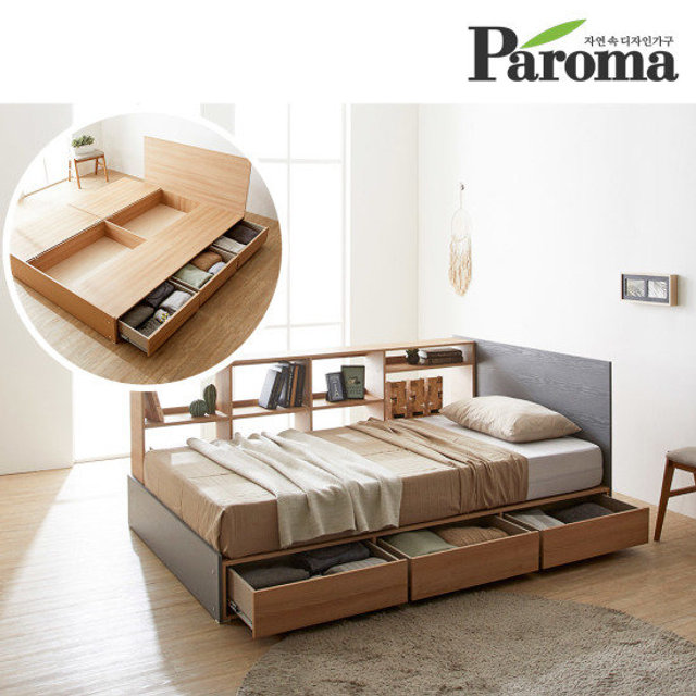 큐브 책장형 수납침대 슈퍼싱글 6회전 본넬매트리스포함