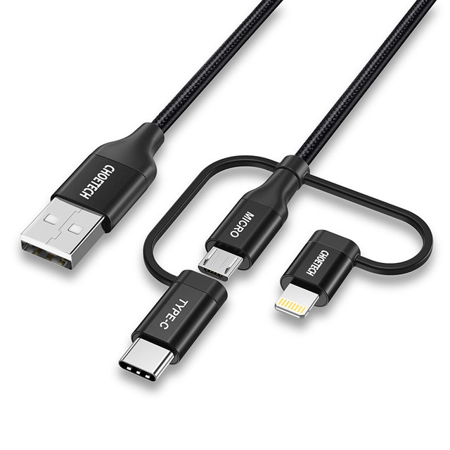 [CHOETECH] 초텍 MFi 3in1 USB to C타입+라이트닝 8핀+5핀 케이블 (1.2m) IP0030