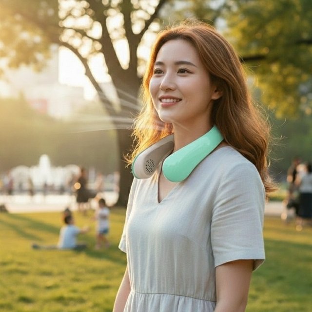 VN7-AIRCOOL 날개없는 넥밴드 선풍기 목풍기 그린
