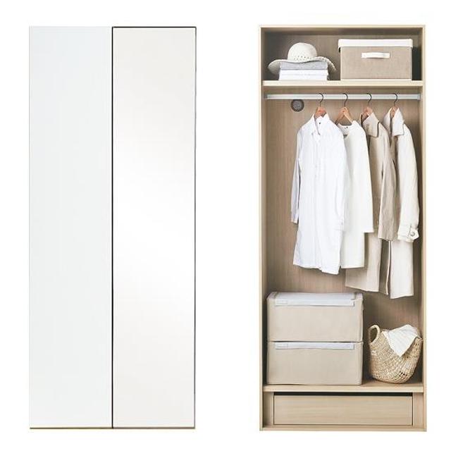 한샘 바이엘 글로시 거울옷장 90cm(높이216cm) 화이트 하이글로시 1단 내부서랍형