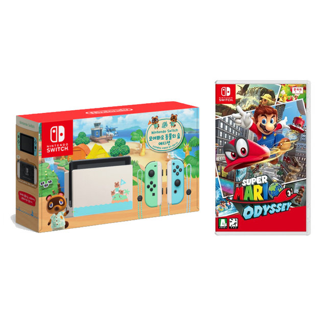[패키지상품] SWITCH 닌텐도 본체 [모여봐요동물의숲에디션] + SWITCH 슈퍼 마리오 오디세이 [한국어] [닌텐도 정품]