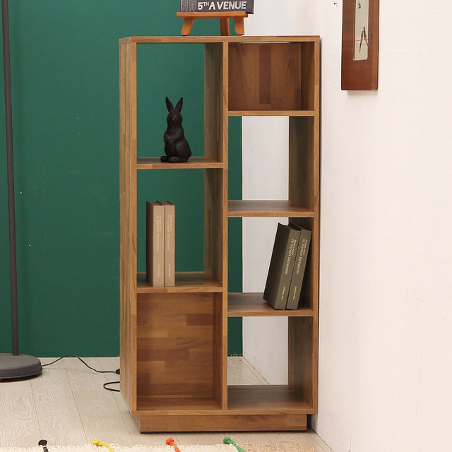 모카 거실 서재 인테리어 디자인 낮은 3단 전면 오픈 파티션 