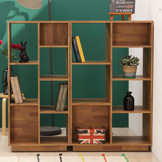 모카 거실 서재 인테리어 디자인 낮은 3단 전면 오픈 파티션 