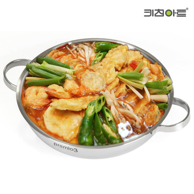 키친아트 통3중 인덕션가능 스텐 전골냄비28cm 궁중 부대찌개 샤브샤브냄비