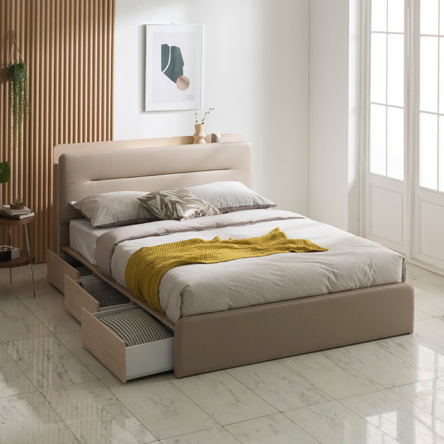 [비밀특가] 루아 터치센서 LED 가죽헤드 3서랍 수납침대 Q_프레임
