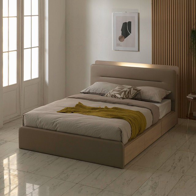 [비밀특가] 루아 터치센서 LED 가죽헤드 3서랍 수납침대 Q_프레임