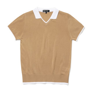 포인트 카라 여성 반팔 니트 [D/BEIGE]
