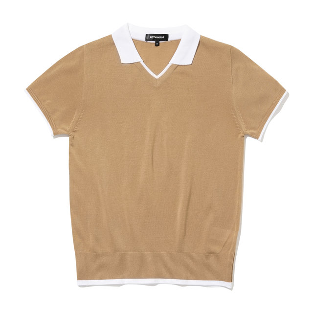 포인트 카라 여성 반팔 니트 [D/BEIGE]