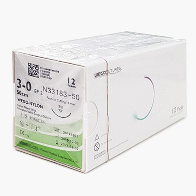 위고 블루나일론 봉합사 N33183-50 (3-0) 18mm 3/8circle 50cm 12팩