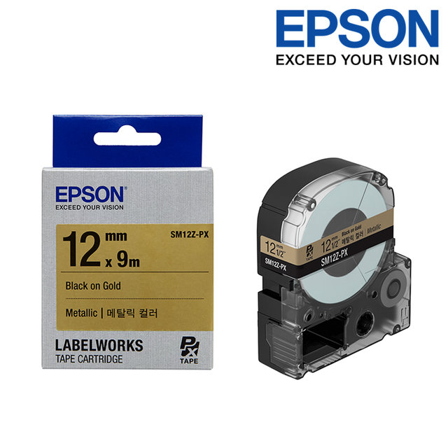 엡손 라벨테이프 SM12Z-PX 골드배경 검정글씨 폭 12mm