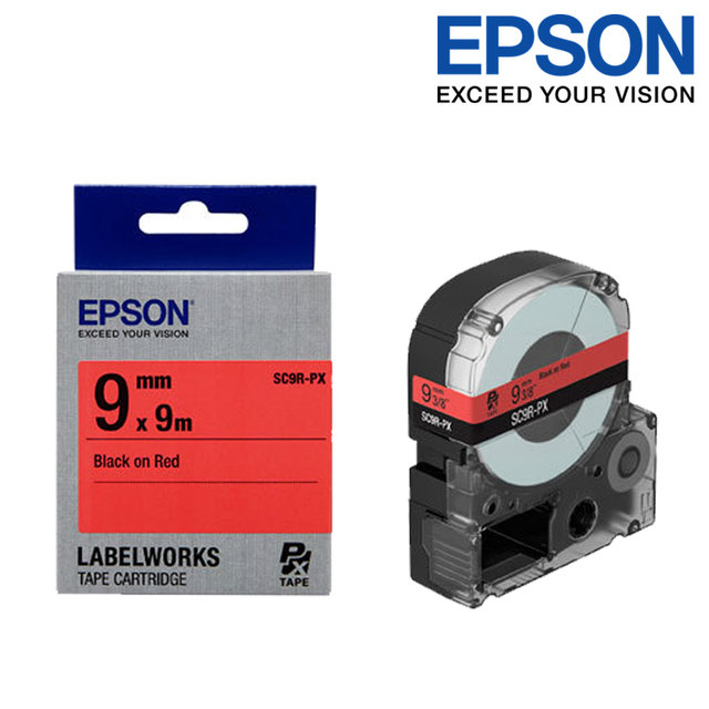엡손 라벨테이프 SC9R-PX 빨강배경 검정글씨 폭 9mm