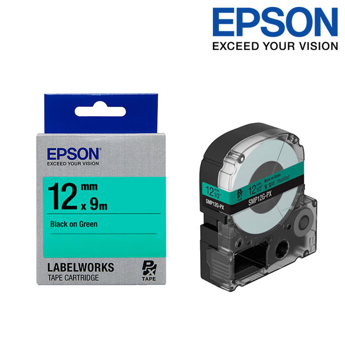 엡손 라벨테이프 SMP12G-PX 초록배경 검정글씨 폭 12mm