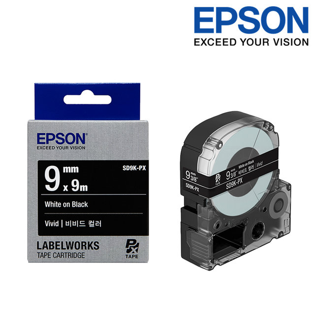 엡손 라벨테이프 SD9K-PX 검정배경 흰색글씨 폭 9mm