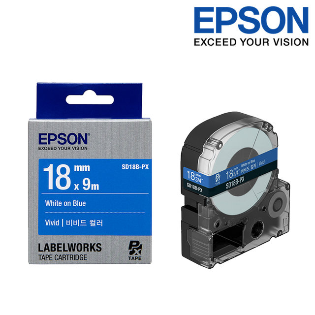 엡손 라벨테이프 SD18B-PX 파랑배경 흰색글씨 폭 18mm